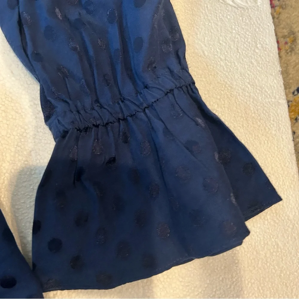 Sandro Paris navy polka dot mini dress fit and flare long sleeve - Picture 8 of 14